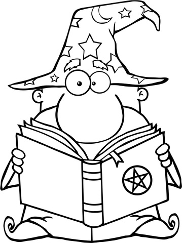 Funny Wizard Holding A Magic Book Coloring Page